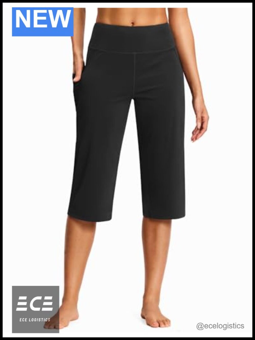 High Elasticity Nylon Wide Leg Yoga Capri Pants with Pockets High Waist Tummy